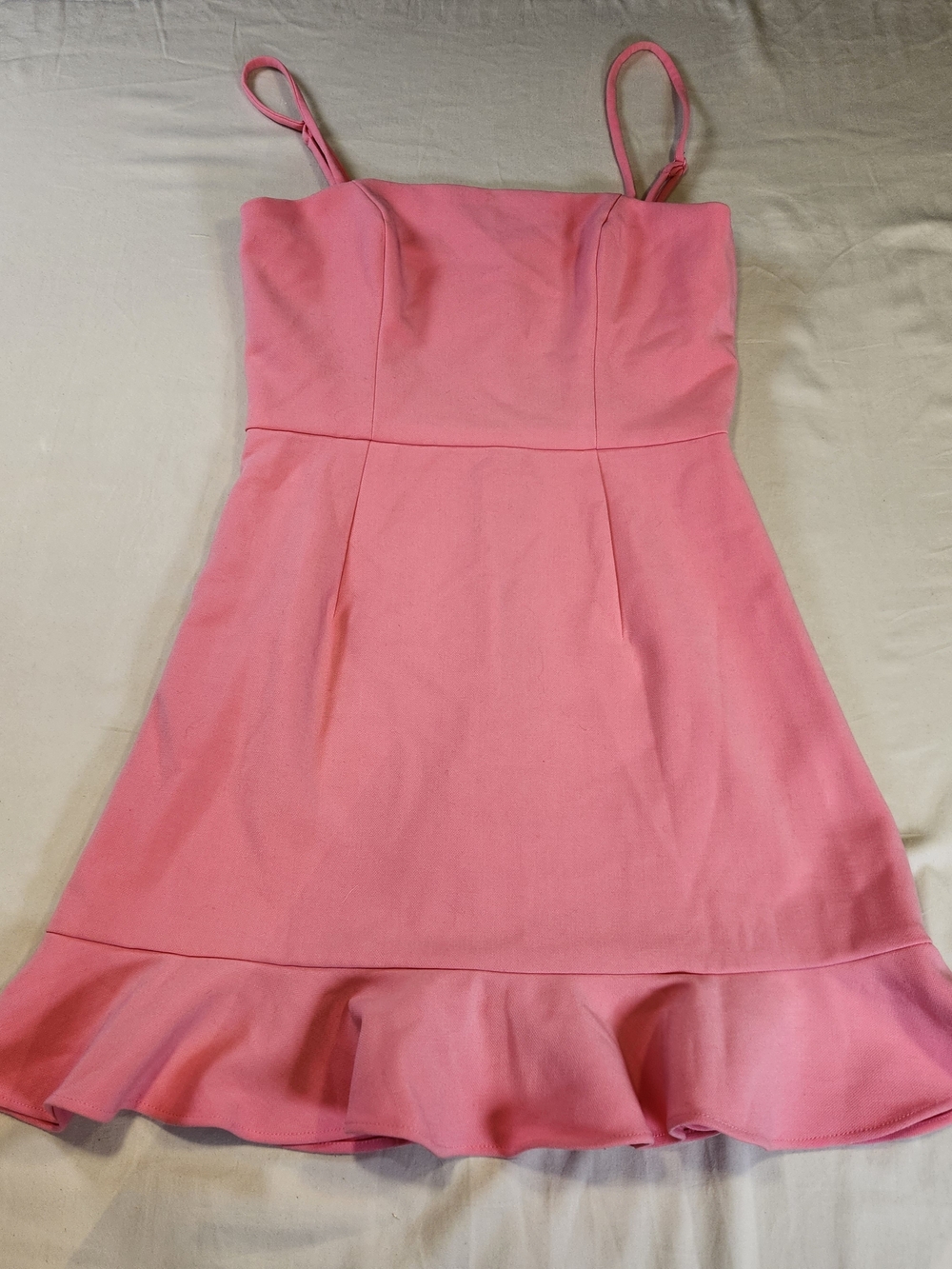 French Connection Pink Solid Square Neck Strappy A-Line Mini Dress Ruffle Hem